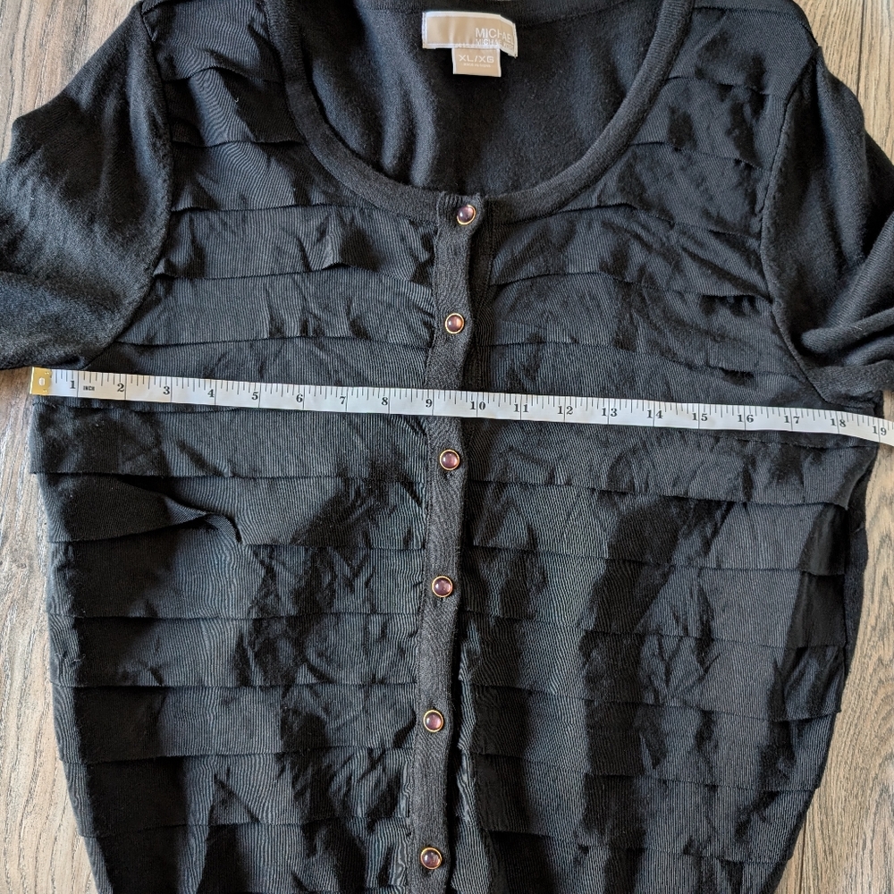 MICHAEL MICHAEL KORS Cardigan Black Tiered with Purple and Gold Buttons Size XL - Picture 13 of 14